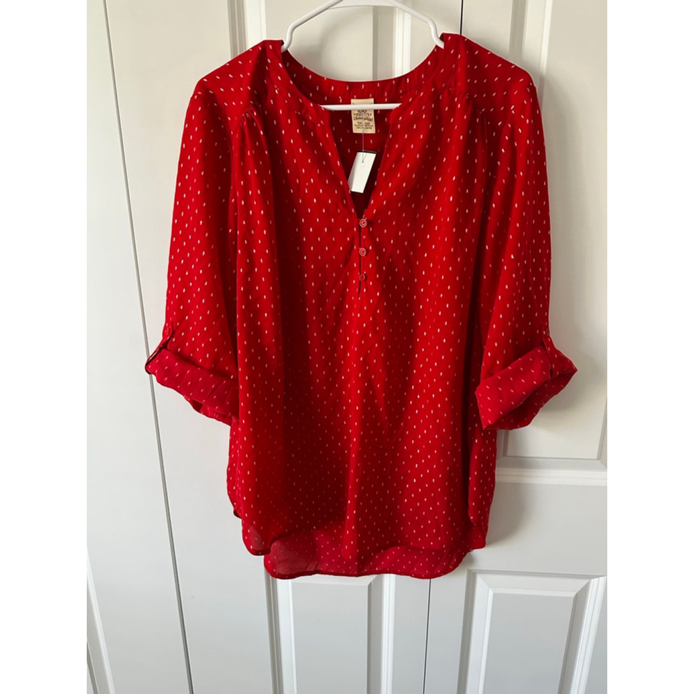 Faded Glory Red Silver Polka Dot Blouse Plus Size XXL